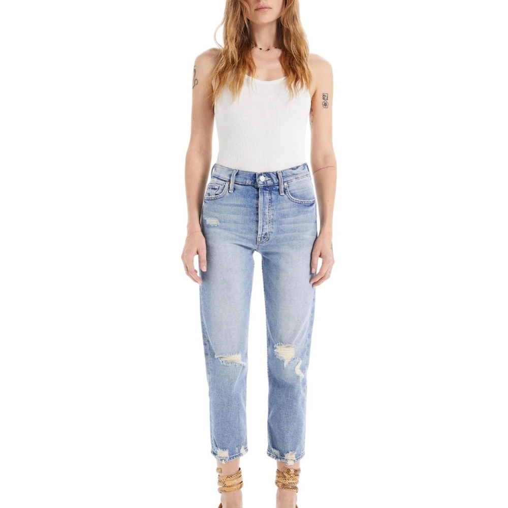 MOTHER Light Blue Distressed Ankle Jeans